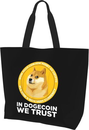 AOOEDM In Dogecoin We Trust Ladies Canvas Tote Reusable Shopping Bag