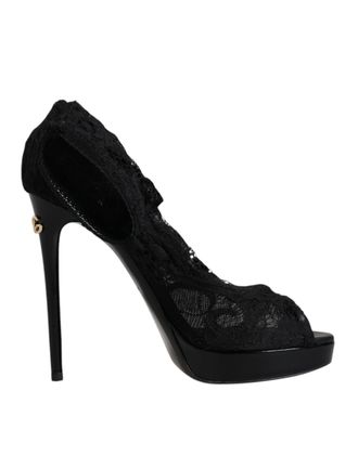 Dolce & Gabbana Womens Lace Platform Pumps Black Heels Elastane - Size EU 39