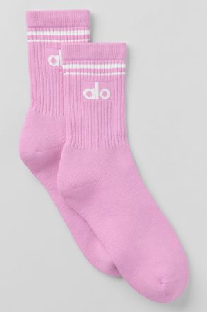 Alo | Half-Crew Throwback Socks in Candy Heart Pink/White, Size: Medium