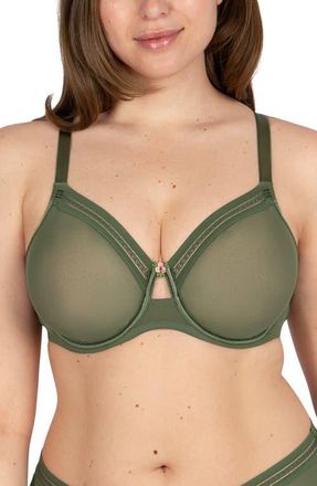Curvy Couture Sheer Mesh Underwire Unlined Bra in Bronze Green at Nordstrom, Size 36Ddd