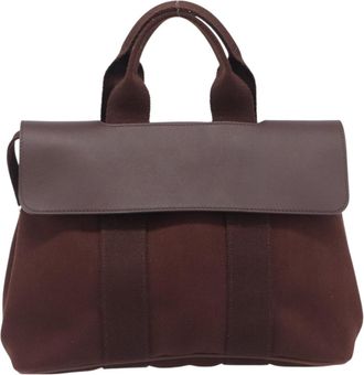 Herm&egrave;s Valparaiso Toile And Leather Brown Canvas Handbag (Pre-Owned)