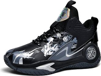 Generic Unisex Basketball Shoes Lightweight Soft Soled Shock-Absorbing Anti Slip Wear-Resistant Sports Training Boots Walking Shoes(Black,8.5 UK)