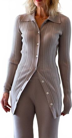 Remain Rib Knit Long Sleeve Cardigan In Beige