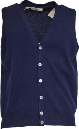 FILIPPO DE LAURENTIIS Geknoopte Gilet - Heren - Bodywarmers - Blauw - XL - Wol - Jassen