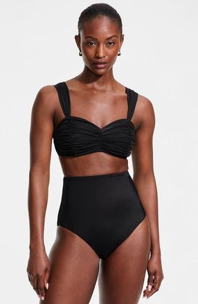 Lands End Slender Lite Sweetheart Shirred Bikini Top in Black at Nordstrom, Size 12