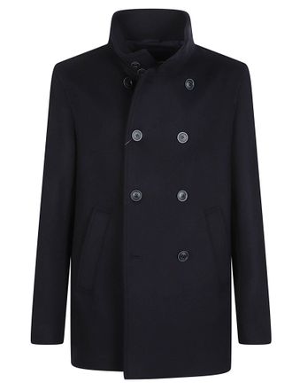Herno Black Double-Breasted Wool-Blend Peacoat
