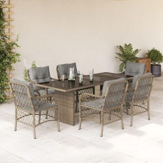 vidaXL Set Comedor De Jard&iacute;n 7 Pzas Con Cojines Rat&aacute;n Sint&eacute;tico Beige Vidaxl