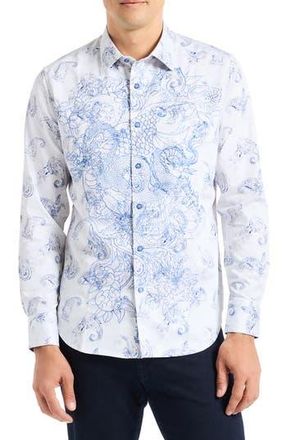 Robert Graham Ramsey Long Sleeve Button-Up Shirt in White/Blue at Nordstrom Rack, Size Large