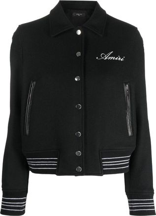 Amiri logo-embroidered felted bomber jacket - women - Wool/Nylon/Viscose/Sheepskin - S - Black
