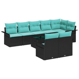 vidaXL Conjunto De Sof&aacute; De Jard&iacute;n 9 Pcs Negro Rat&aacute;n Sint&eacute;tico Vidaxl