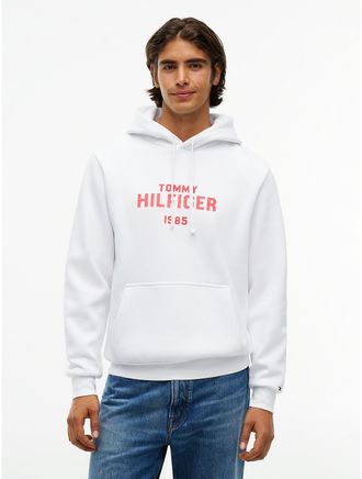 Tommy Hilfiger Mens Classic Hilfiger Logo Flex Fleece Hoodie - White - XXL