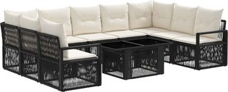 vidaXL Conjunto De Sof&aacute;s De Jard&iacute;n 10 Uds. Negro Y Blanco Crema Vidaxl