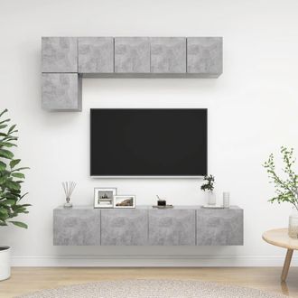 vidaXL Vidaxl - Set De Muebles De Sal&oacute;n 5 Pzas Madera Ingenier&iacute;a Gris Hormig&oacute;n