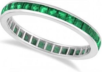 Allurez Princess-Cut Lab Emerald Eternity Ring Band 14k White Gold (1.36ct)