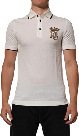 Dolce & Gabbana White Logo Embroidery Cotton Polo Mens T-shirt (Pre-Owned)
