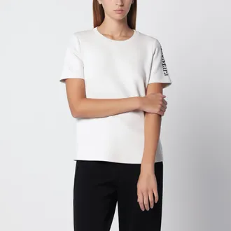 Max Mara T-shirt &eacute;cru in misto cotone con ricamo logo