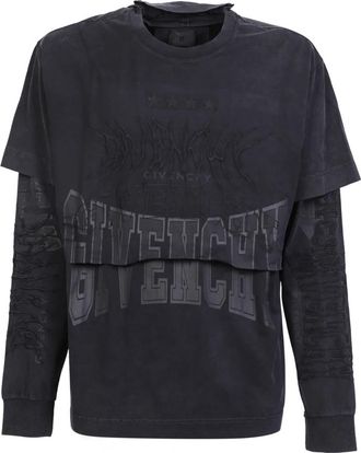 Givenchy Zwart Overlay T-shirt met Logo Print - Heren - Sweatshirts - Zwart - S - Katoen - Hoodies & sweatvesten