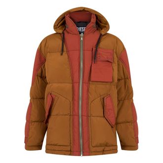 Diesel Gewatteerd jack met capuchon - Heren - Jassen - Bruin - Maat: XL Zijde