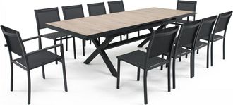Oviala Mesa extensible de aluminio y cer&aacute;mica con 10 sillas