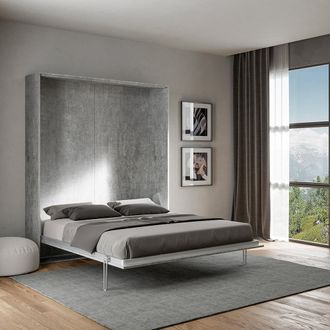 Itamoby Cama Matrimonio 160 X 190 Cm Abatible Armario Gris Pared Kentaro Concrete