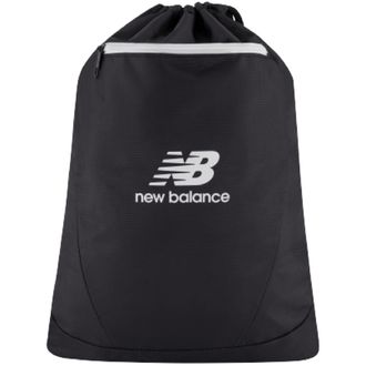 New Balance Unisexs Drawstring Backpack, Small Gym Travel Bag with Front Zip Pocket, Sports Cinch Sack for Men and Women, Black, 17.5 Inch