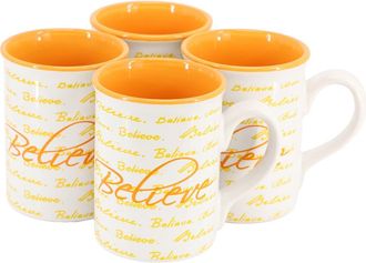 Gibson Home Inspirational Words Believe 4 Piece 16 Ounce Stoneware Mug Set in Orange at Nordstrom