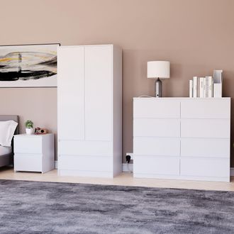 Home Discount Vida Designs Denver Bedroom Set (2 Dr Bedside, 8 Dr Chest, Wardrobe) in White