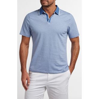 David Donahue Hemingway Cotton & Silk Polo in Tidal Blue at Nordstrom, Size Xx-Large