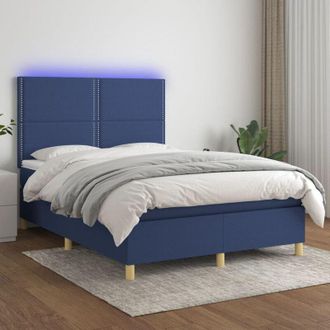 vidaXL Cama Box Spring Colch&oacute;n Y Luces Led Tela Azul 140x200 Cm Vidaxl