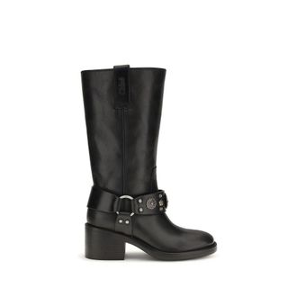 Chlo&eacute; Black Calf Leather Bos Taurus Flat Womens Boots