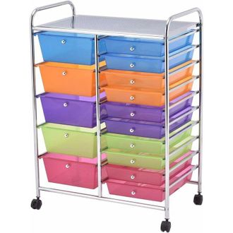 Costway Carrito Auxiliar Almacenamiento Con 15 Cajones Apilables Y Ruedas Estructura Met&aacute;lica, Carro Organizador Para Cocina Restaurante Multicolor - Costway