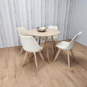 Kosy Koala Kosy Koala - Dining Table and 4 Chairs Round Wood Effect 4 Cream Leather Plastic Chairs Dining Set