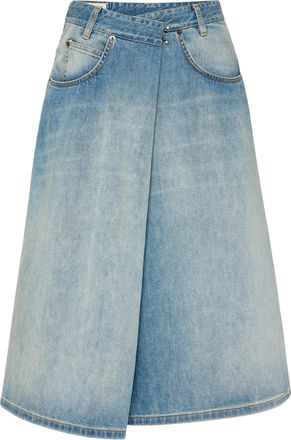 Maison Margiela A-Line Denim Wrap Skirt With Overlap Design And Metal Accents