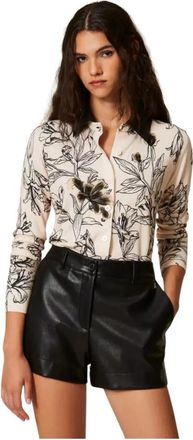 Twinset Cardigan met bloemenapplicatie - Dames - Vesten - Beige - S - Katoen - Truien & Vesten