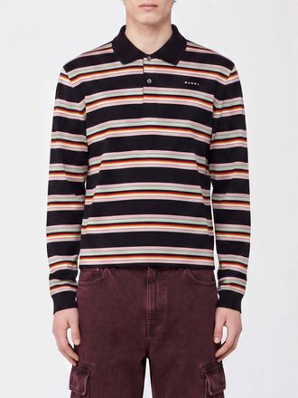 Marni Long-Sleeved Striped Cotton Polo Shirt with Contrast Logo