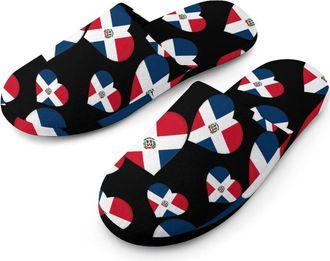 Generic Flag of The Dominican Republic Heart Flannel Mens Slip-on Slippers Winter Warm House Shoes with Rubber Sole for Home Hotel