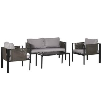 OUTSUNNY 4 Piece Garden Sofa Set w/ Tempered Glass Coffee Table Padded Cushions | TJ Hughes