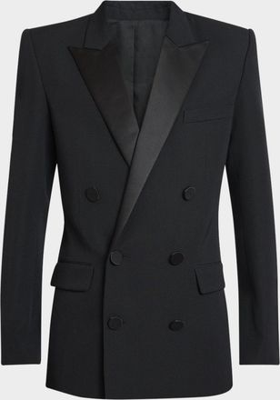 Balmain Men & apos;s Satin Peak Lapel Double-Breasted Blazer Jacket