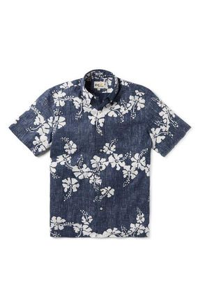 Reyn Spooner 50th State Flower Classic Fit Short Sleeve Button-Down Shirt in Navy at Nordstrom, Size Medium