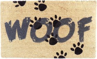 Imports Decor WOOF Dog Coir Door Mat, Funny Pet Coconut Fiber Doormat with Paw Print Design & Non-Slip PVC Backing, Indoor Outdoor Entrance Rug