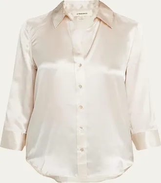 L'agence Dani Silk Satin 3/4-Sleeve Button-Down Blouse