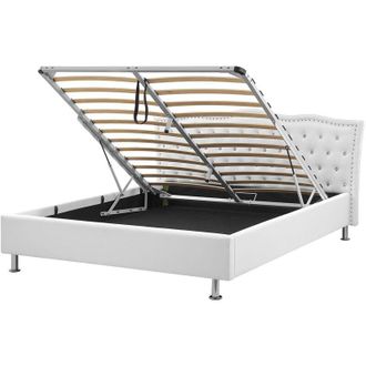 Beliani Faux Leather EU King Size Bed Frame 5ft3 with Storage White Tufted Metz