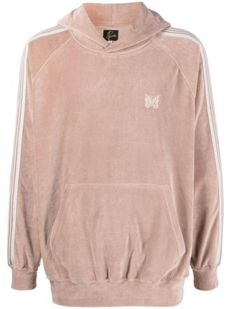 Needles side-stripe velour hoodie - Pink