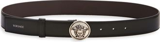 Versace Medusa Medallion Buckle Leather Belt in Black-Palladium at Nordstrom, Size 80