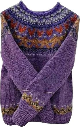 Generic Fairisle Jumper Women Trendy Plus Size Crewneck Knitted Jumpers Nordic Fair Isle Christmas Sweater Baggy Pullover Tops Winter Warm Festive Knitwear,Pu