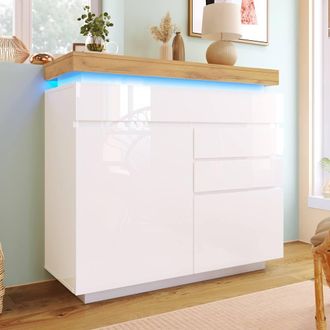 Merax White LED Sideboard Storage Cabinet with Adjustable Shelves