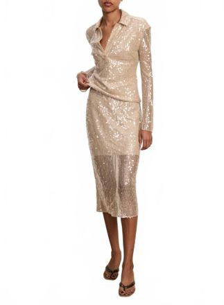 Veronica Beard Meryl Sequin Long Sleeve Blouse In Champagne