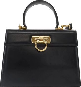 Ferragamo Pre-owned Handbags, female, Black, Size: ONE SIZE Pre-owned Vintage Gancini Lock Leather Handbag