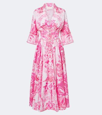 Camilla Vestido midi de algod&oacute;n floral adornado