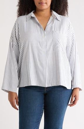 Max Studio Stripe Button-Up Shirt in Off White /Indigo Stripe at Nordstrom Rack, Size 2 X